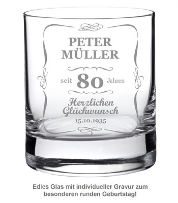 Whiskyglas 80. Geburtstag - klassisch