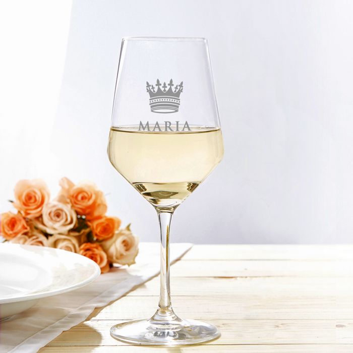Weißweinglas mit Gravur - König Krone