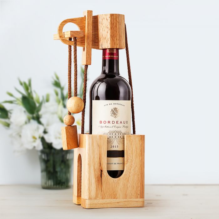 Puzzle casse-tte bouteille en bois prcieux - naturel