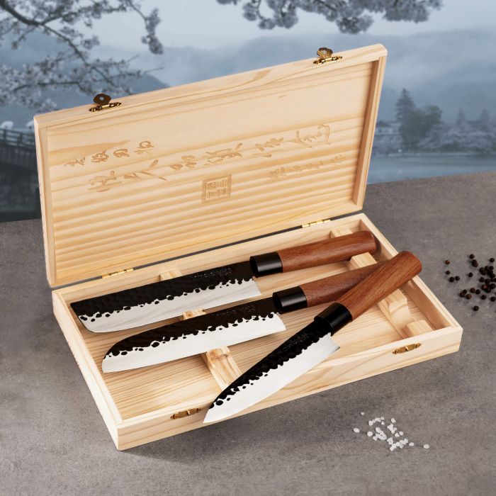 Profi Küchenmesser Set - 3-teilig - Nakiri und Santoku Messer