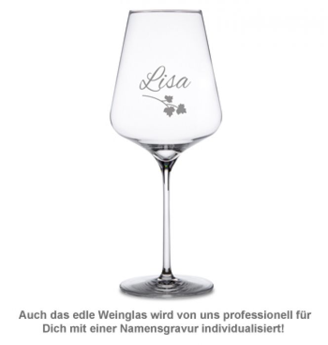 Weinhäppchen - Glas und Brettchen personalisiert