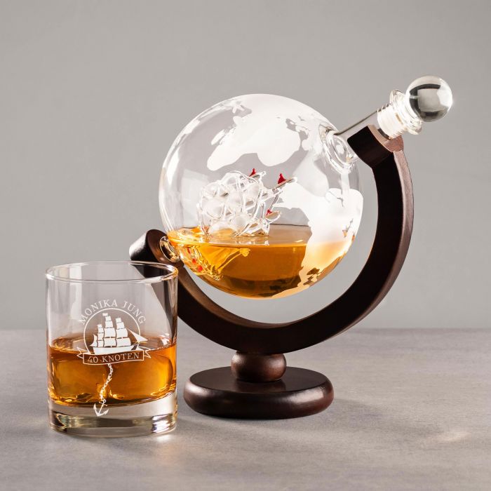 Rum Set mit Globus Karaffe und Glas - Segelschiff