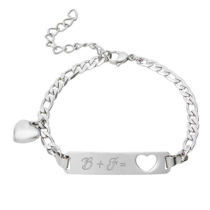 Bracelet avec cœur poinçonné argenté - Gravure des initiales