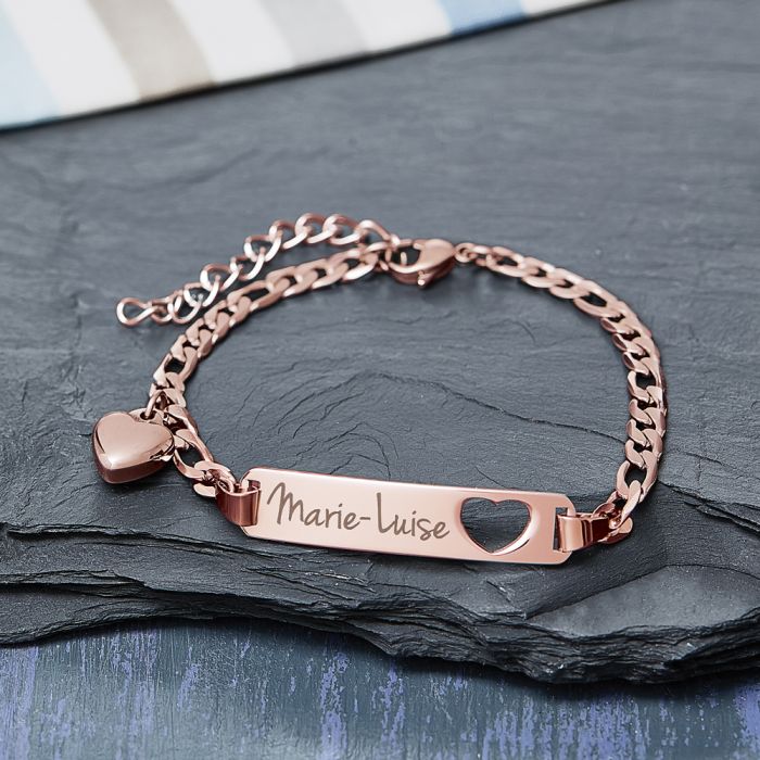 Armband In Rosegold Mit Herzstanze Und Namensgravur