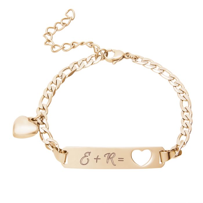 Bracelet avec cœur poinçonné couleur or - Gravure des initiales