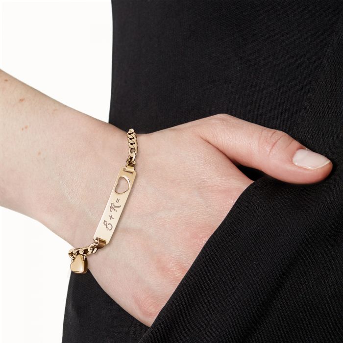 Bracelet avec cur poinonn couleur or - Gravure des initiales