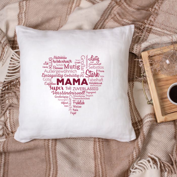 Personalisiertes Kissen für Mama - Herz aus Worten