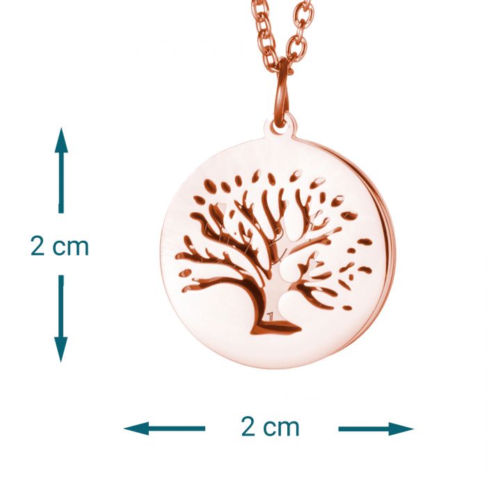 Kettenanhänger Rosegold - Baum und Jahresringe mit Initialen