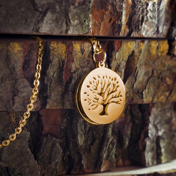 Kettenanhänger Gold - Baum und Jahresringe mit Initialen