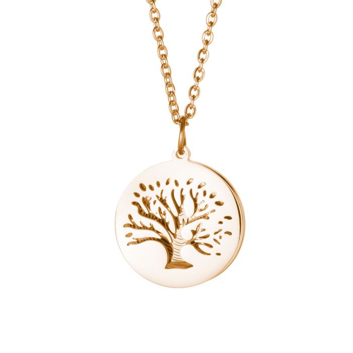 Kettenanhänger Gold - Baum und Jahresringe mit Initialen
