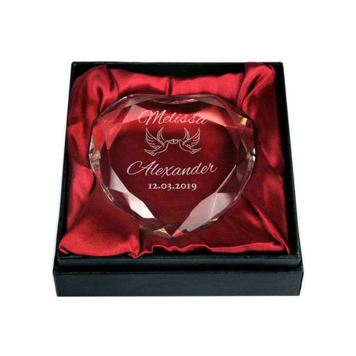 Herz-Diamant mit Gravur zur Hochzeit - Liebestauben