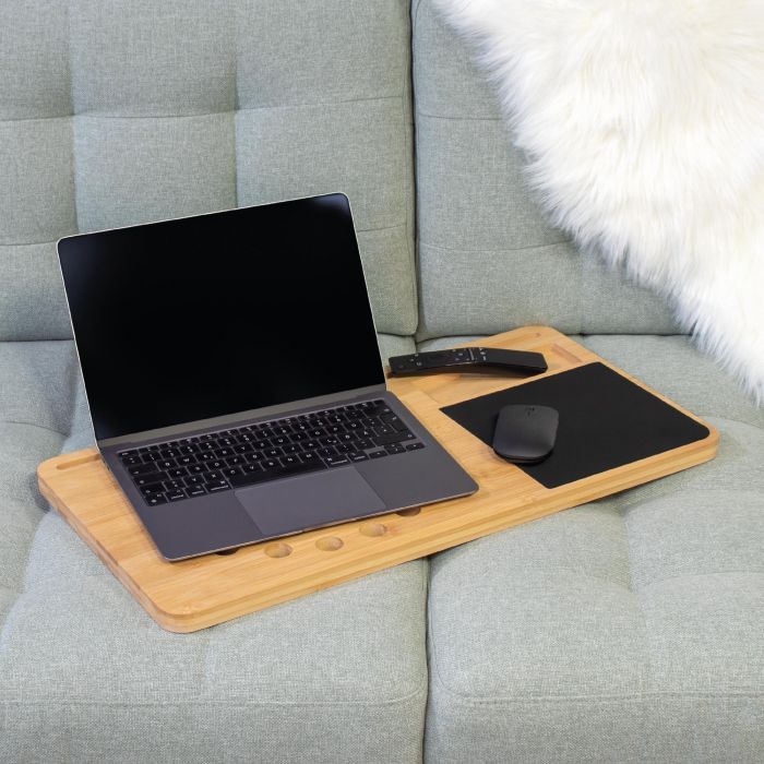 Support en bois pour ordinateur avec tapis de souris