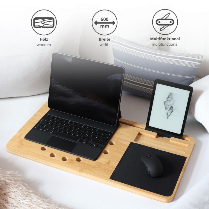 Support en bois pour ordinateur avec tapis de souris