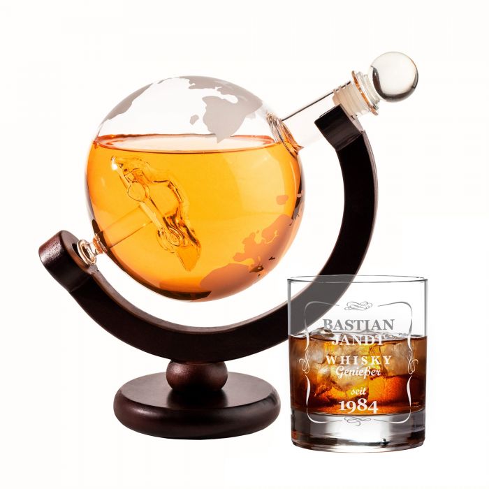 Whisky Set mit Globus Karaffe und Glas - Auto