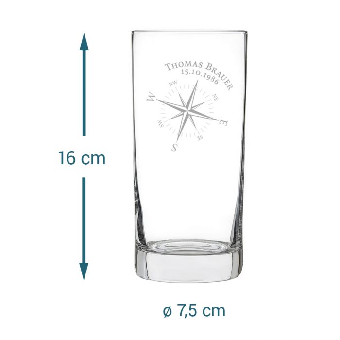 Cocktailglas mit Gravur - Kompass