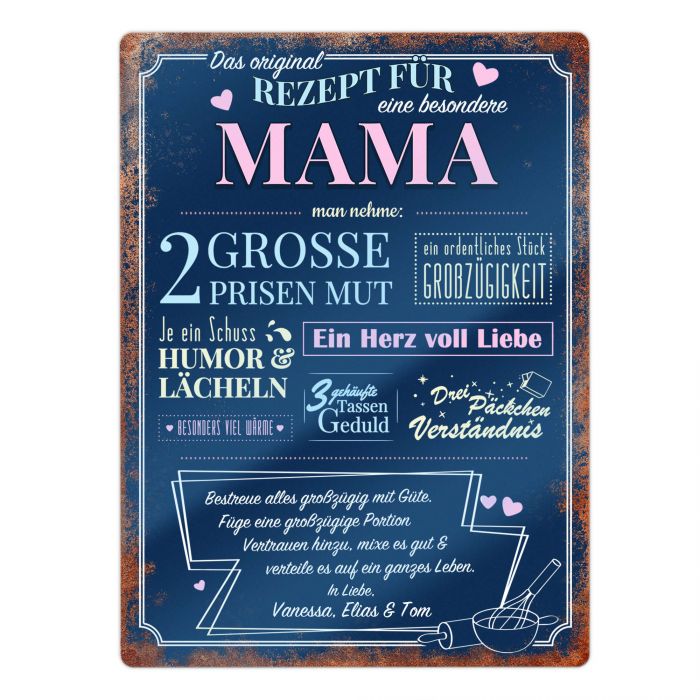 Personalisiertes Blechschild - Rezept Mama