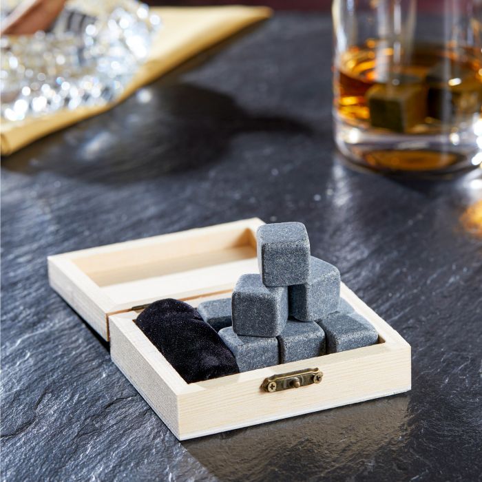 Whisky Steine in Holzkiste mit Gravur - XL Initialen