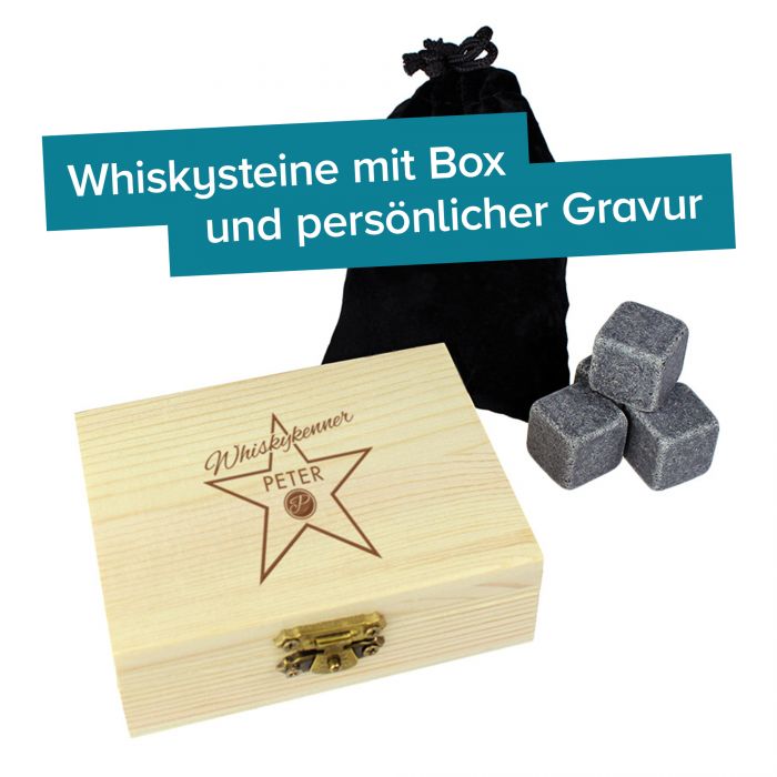 Whisky Steine in Holzkiste mit Gravur - Star of Fame