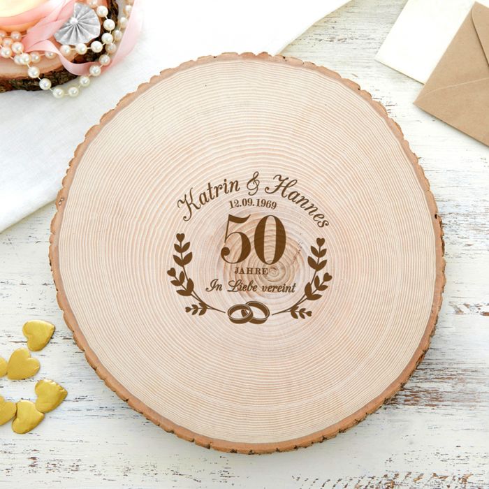 Echte XXL Baumscheibe mit Gravur zur goldenen Hochzeit