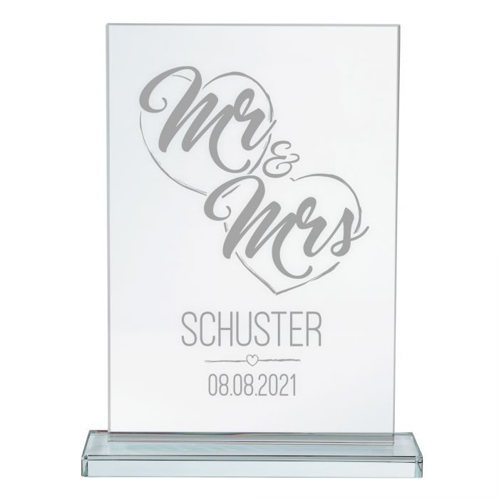 Personalisierter Glaspokal zur Hochzeit - Mr and Mrs