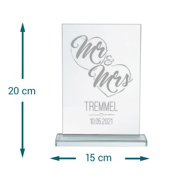 Personalisierter Glaspokal zur Hochzeit - Mr and Mrs