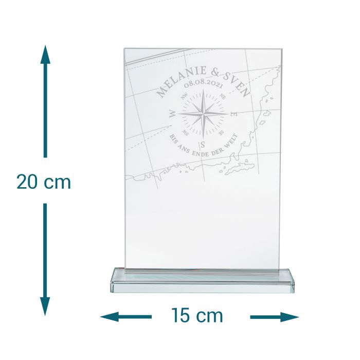 Personalisierter Glaspokal zur Hochzeit - Liebeskompass