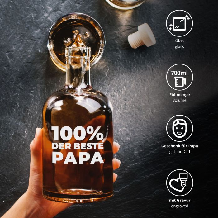 Glaskaraffe mit Gravur - 100% Papa