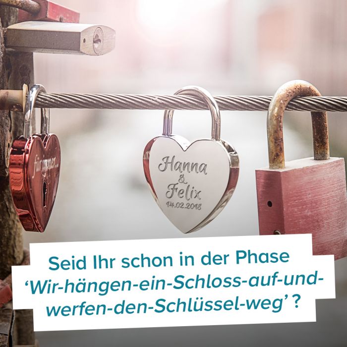 Liebesschloss mit Gravur Namen & Datum mit Herzschlüssel