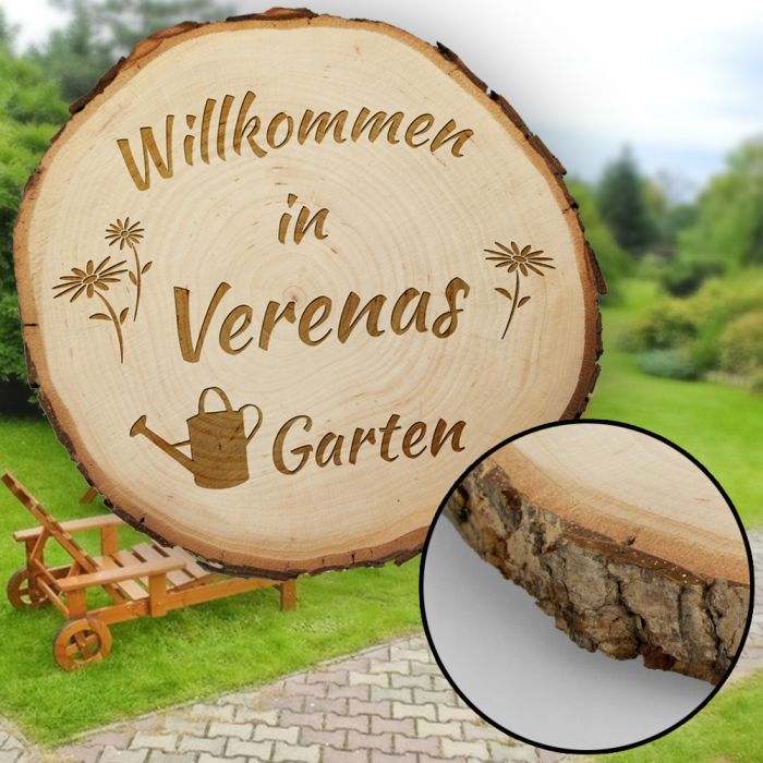 Baumscheibe mit Gravur Garten persönlicher Willkommensgruß