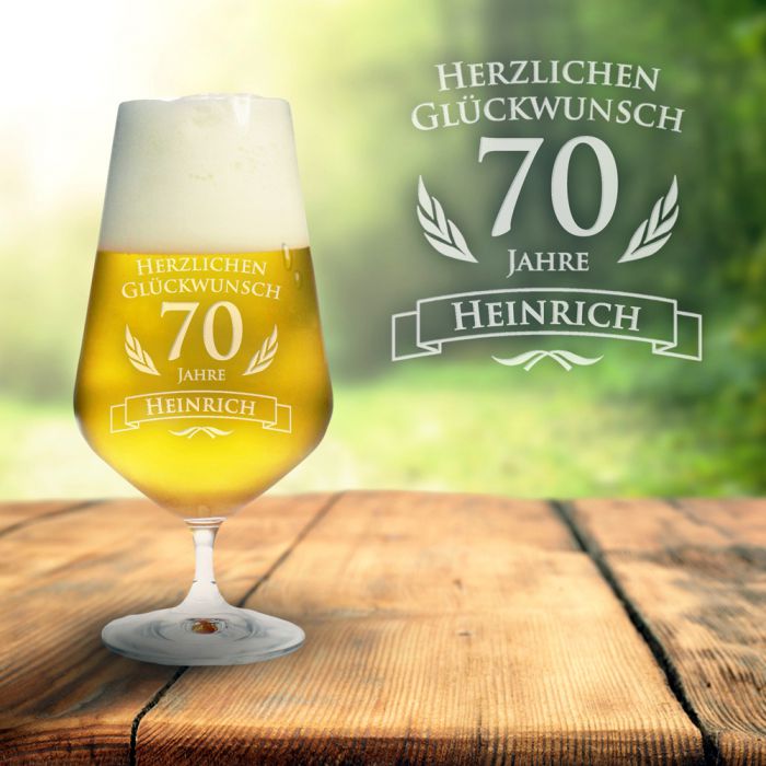 Bierglas zum 70. Geburtstag
