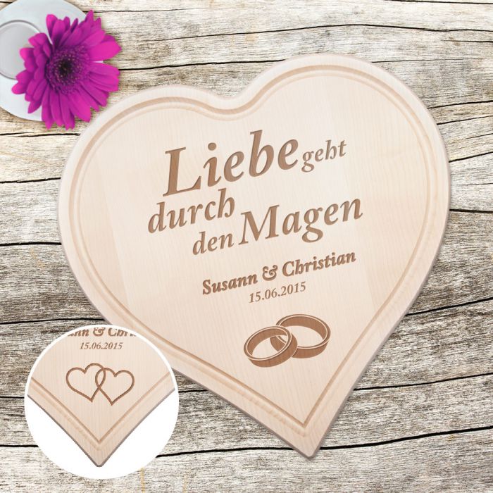 Graviertes Holzherz zur Hochzeit mit Liebesspruch mit Deinen
