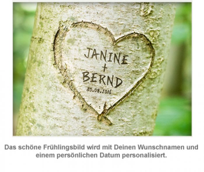 Herz im Baum Frühlingsbild personalisiert mit Euren Namen