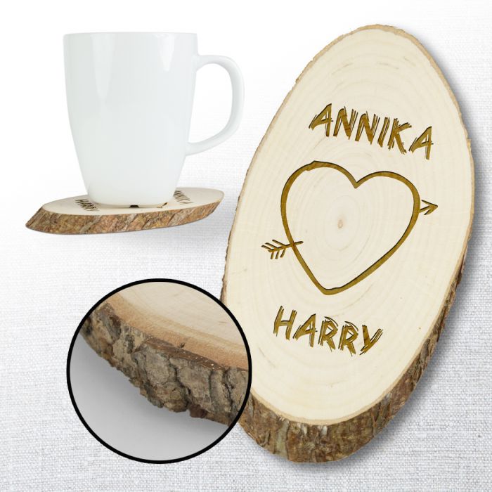 Holzuntersetzer mit Gravur - Herz - schöne Idee für Verliebte
