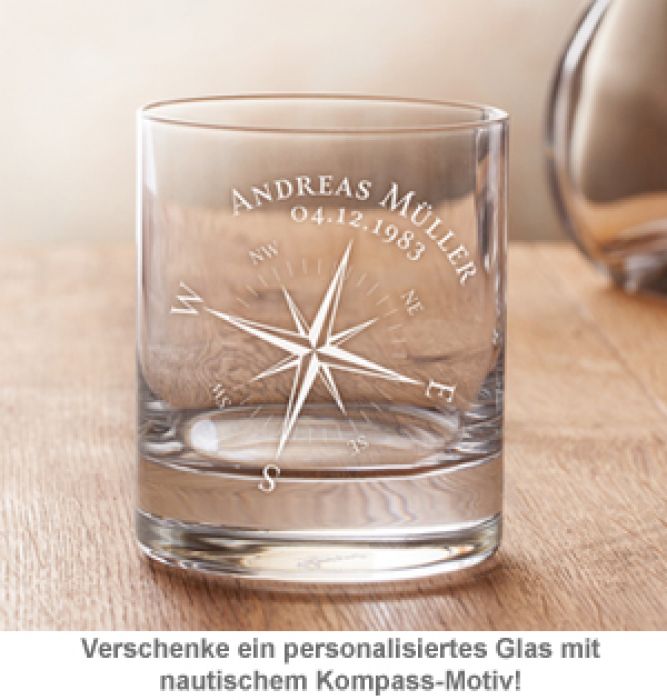 Personalisiertes Whiskyglas - Kompass
