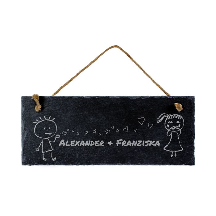 Plaque en ardoise avec gravure Couple damoureux