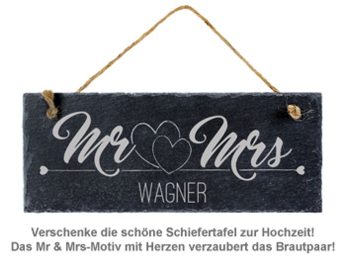 Schiefertafel mit Gravur - Mr and Mrs