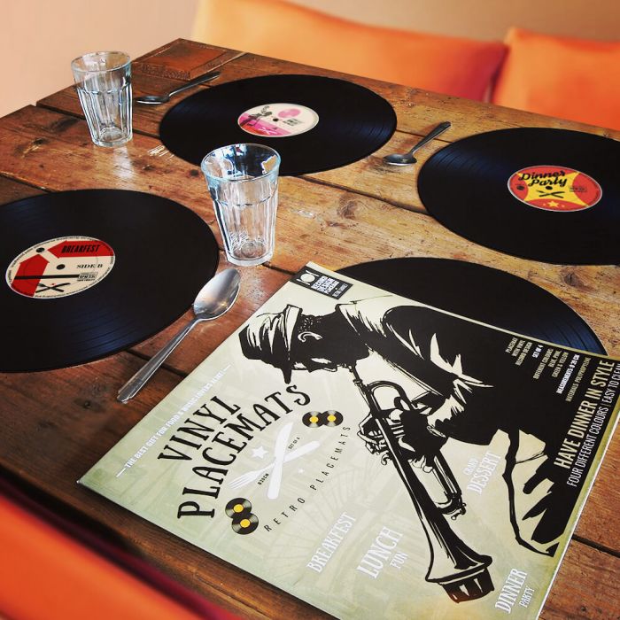 4 sets de table en forme de disques vinyle