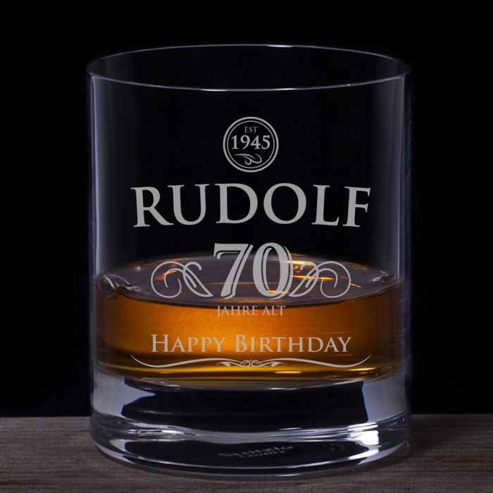 Whiskyglas 70. Geburtstag - elegant - mit persönlicher Gravur