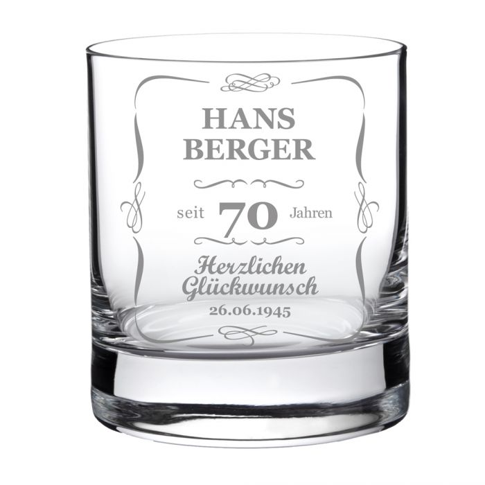 Whiskyglas 70. Geburtstag - klassisch