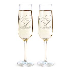 Fl�tes � champagne pour le mariage - Gravure c�ur
