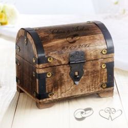 Coffre au tr�sor en bois  fonc� - cadeau mariage