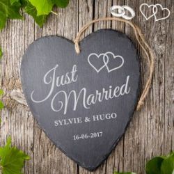 C�ur en ardoise avec gravure � Just married