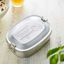 Bo�te repas grav�e en inox pour gar�ons � ronde 