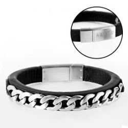 Bracelet en cuir avec gravure - Gourmette