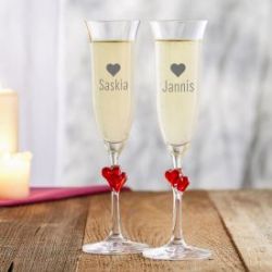 Fl�tes � champagne c�ur avec gravure du nom
