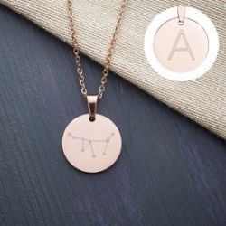 Pendentif rond bronze - Signe astrologique avec initiale