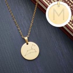 Pendentif rond dor� - Signe astrologique avec intiale