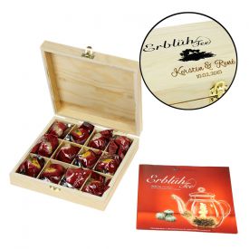 Th� fleuri dans noble bo�te en bois avec gravure - Th� blanc