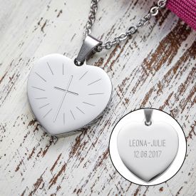 Pendentif c�ur grav� avec cha�ne - Premi�re communion