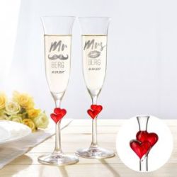Fl�tes � champagne c�urs - Mr and Mrs avec gravure du nom